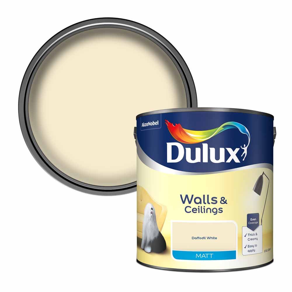 Dulux Walls & Ceilings Daffodil White Matt Emulsion Paint 2.5L Image 1