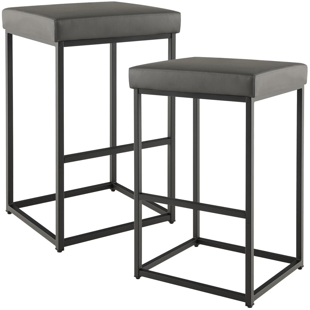 Costway Grey PU Leather Bar Stool Set of 2 Image 2