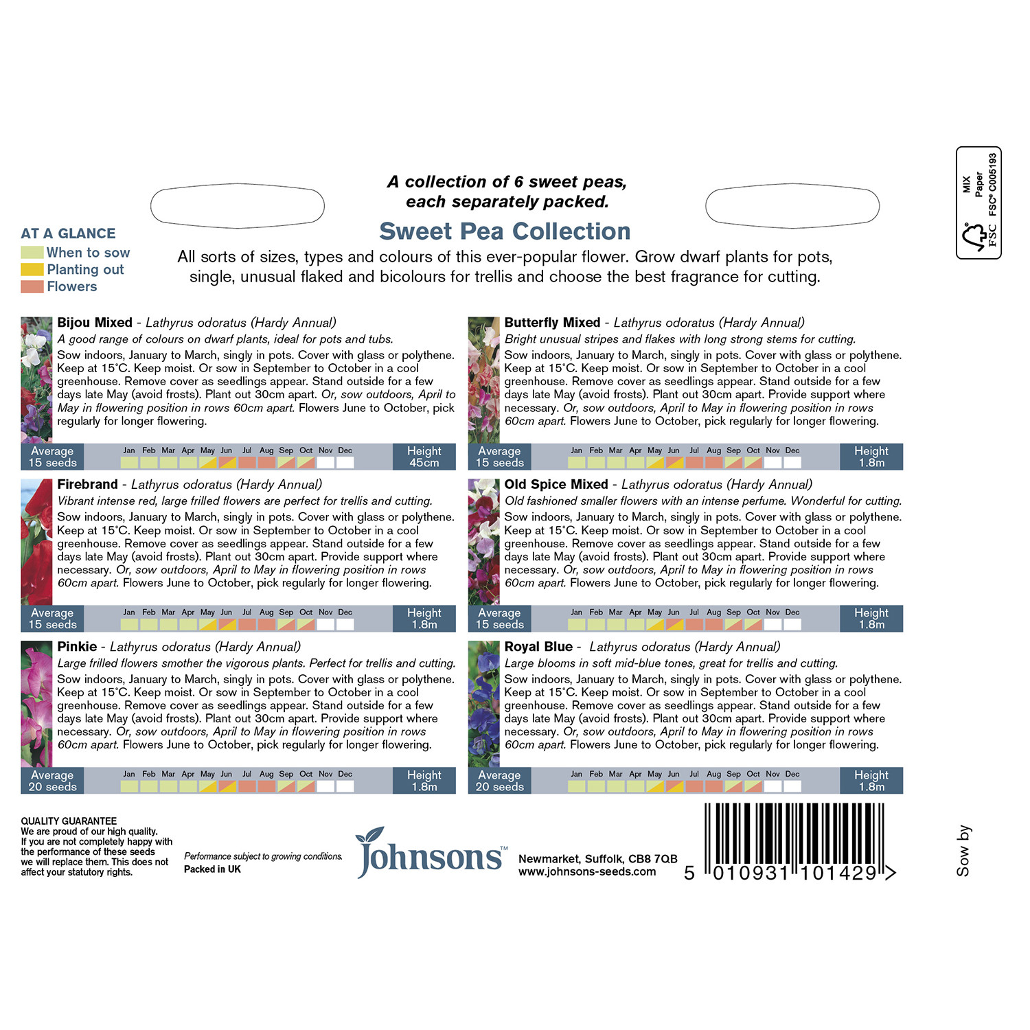 Johnsons Collection of Sweet Pea Flower Seeds Image 2