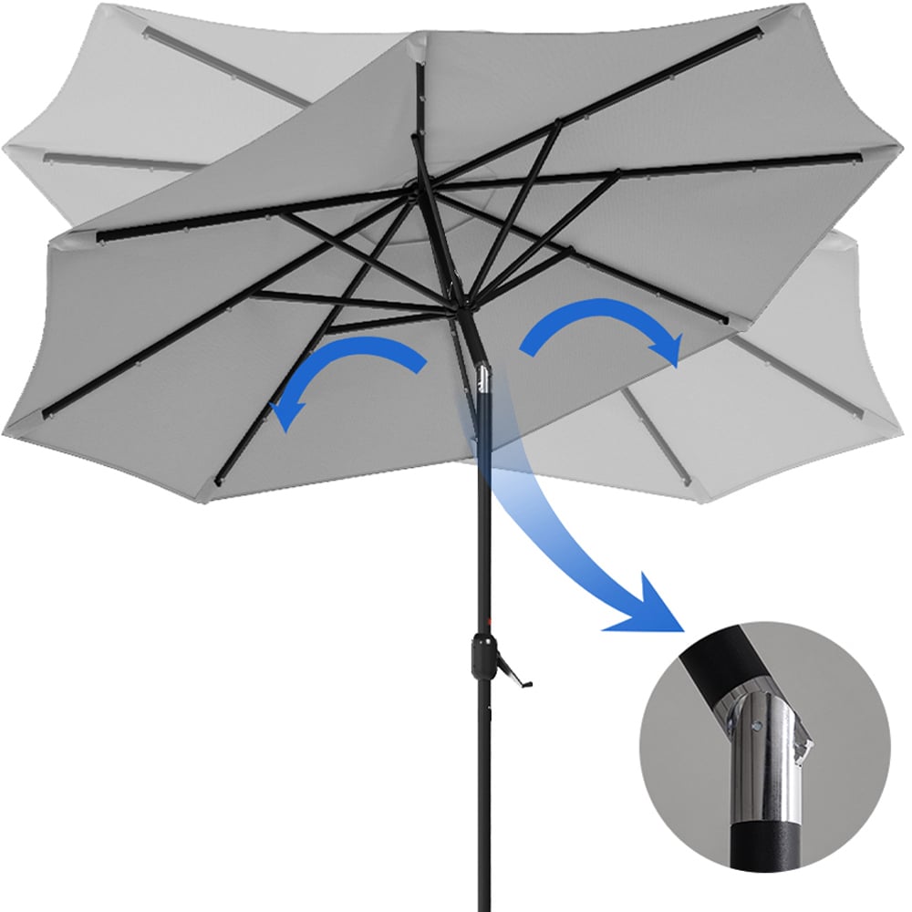 Living and Home Light Grey Solar LED Garden Parasol with Resin Base 3m Image 7