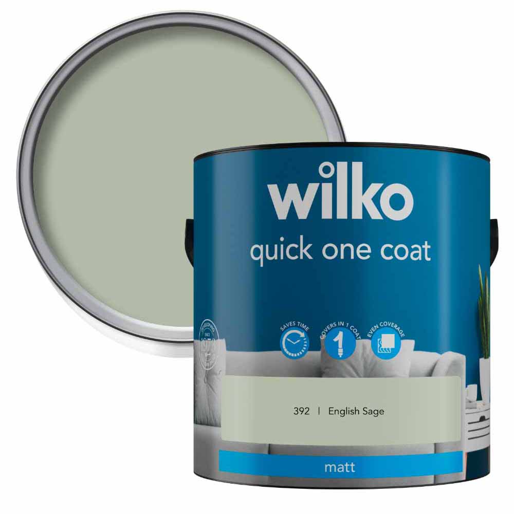 Wilko Quick One Coat English Sage Matt Emulsion Paint 2.5L Image 1