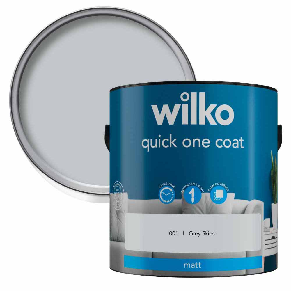 Wilko Quick One Coat Grey Skies Matt Emulsion Paint 2.5L Image 1
