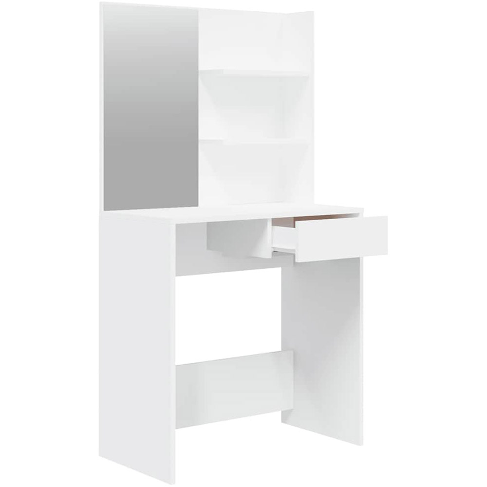vidaXL Single Drawer 2 Shelf White Dressing Table and Stool Set with Mirror Image 5