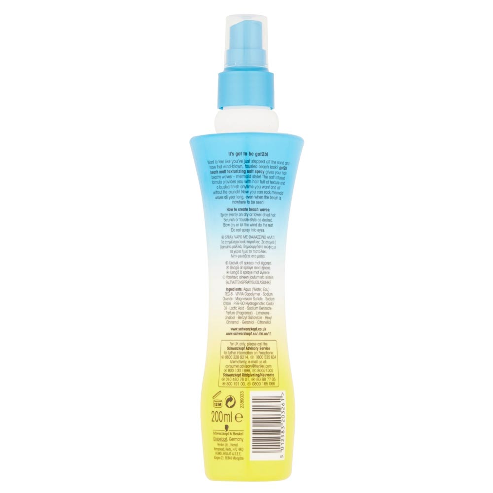 Schwarzkopf Got2b Beach Matt Texturising Salt Spray 200ml Image 3