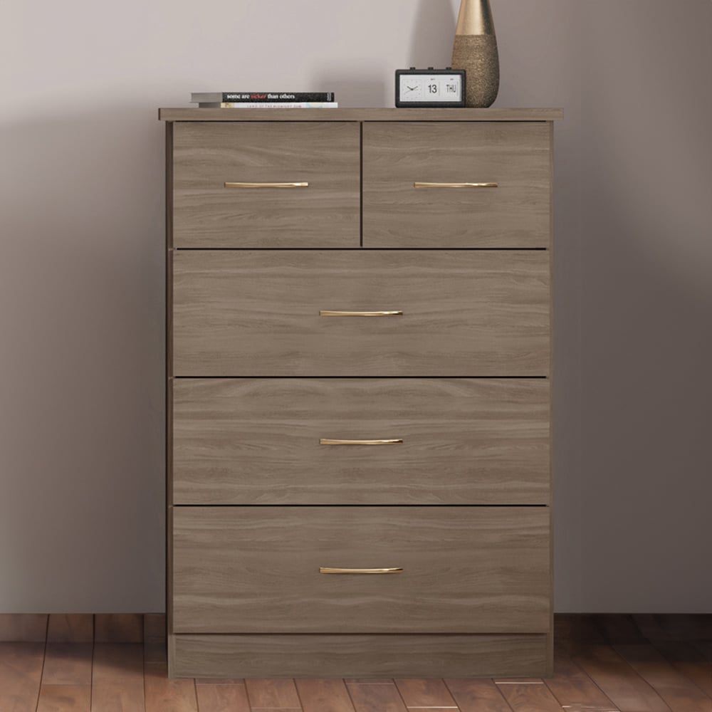 Seconique Nevada 5 Drawer Rustic Oak Chest of Drawers Image 5