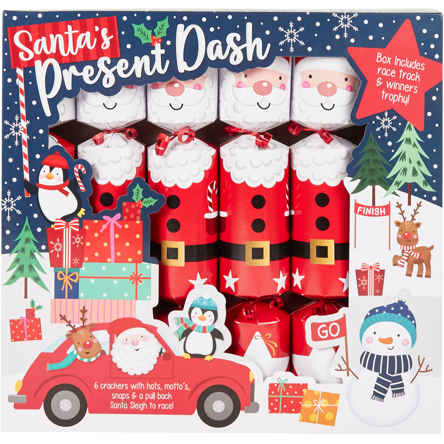 Pack of 6 Present Dash Racing Reindeer Crackers Image 1