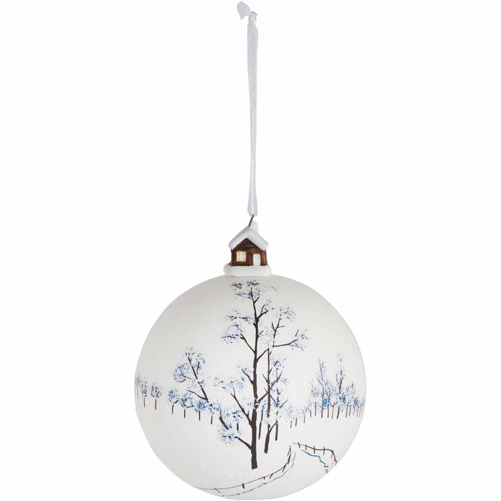 Wilko Glitters Ceramic Snow Scene Christmas Bauble Image 1