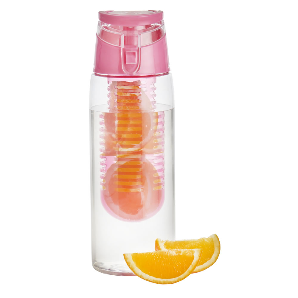 Wilko 700ml Pink Fruit Infuser Water Bottle Image 2