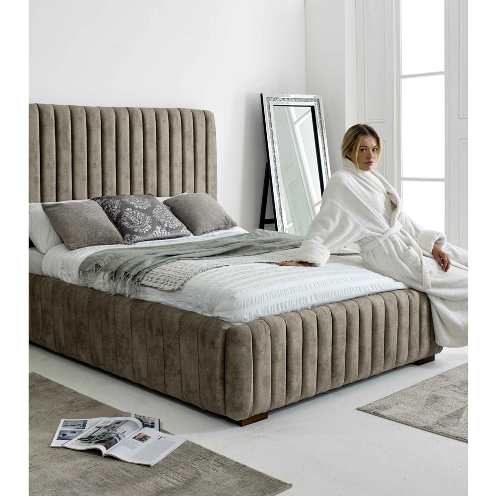 Eleganza The Elite Double Taupe Oakland Fabric Bed Frame with Headboard and Footboard Image 2