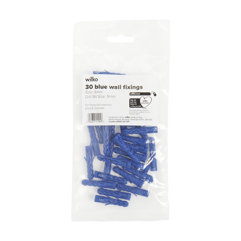 Wilko 8mm Blue Wall Fixing 30 Pack Image 2