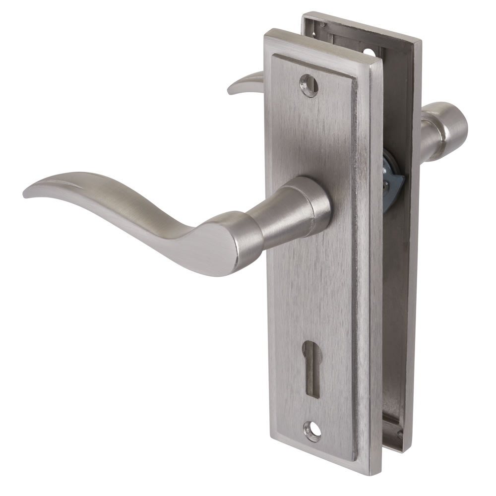 Wilko Paris Satin Nickel Lock Door Handle Image 1