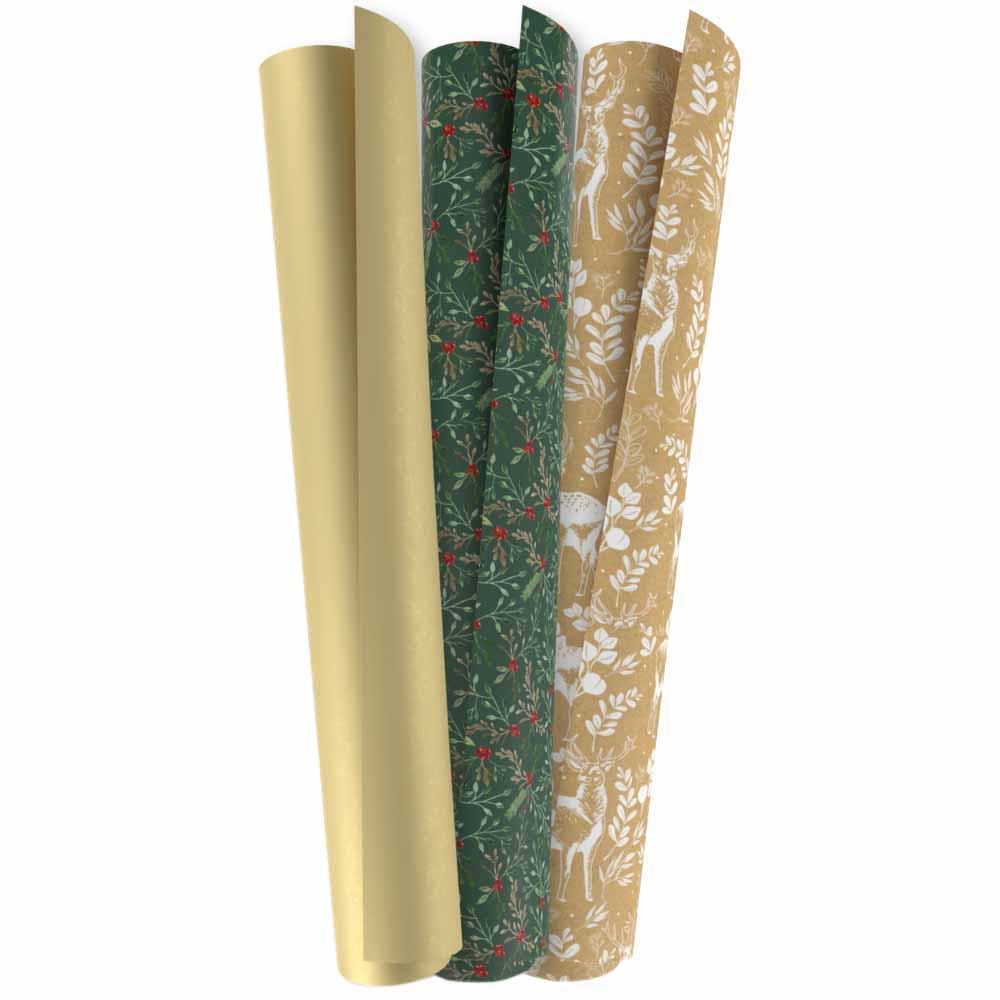 Wilko Cosy Christmas Wrapping Paper 3 Pack Image 1