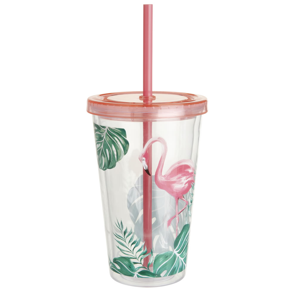 Wilko Flamingo Tumbler with Straw Wilko