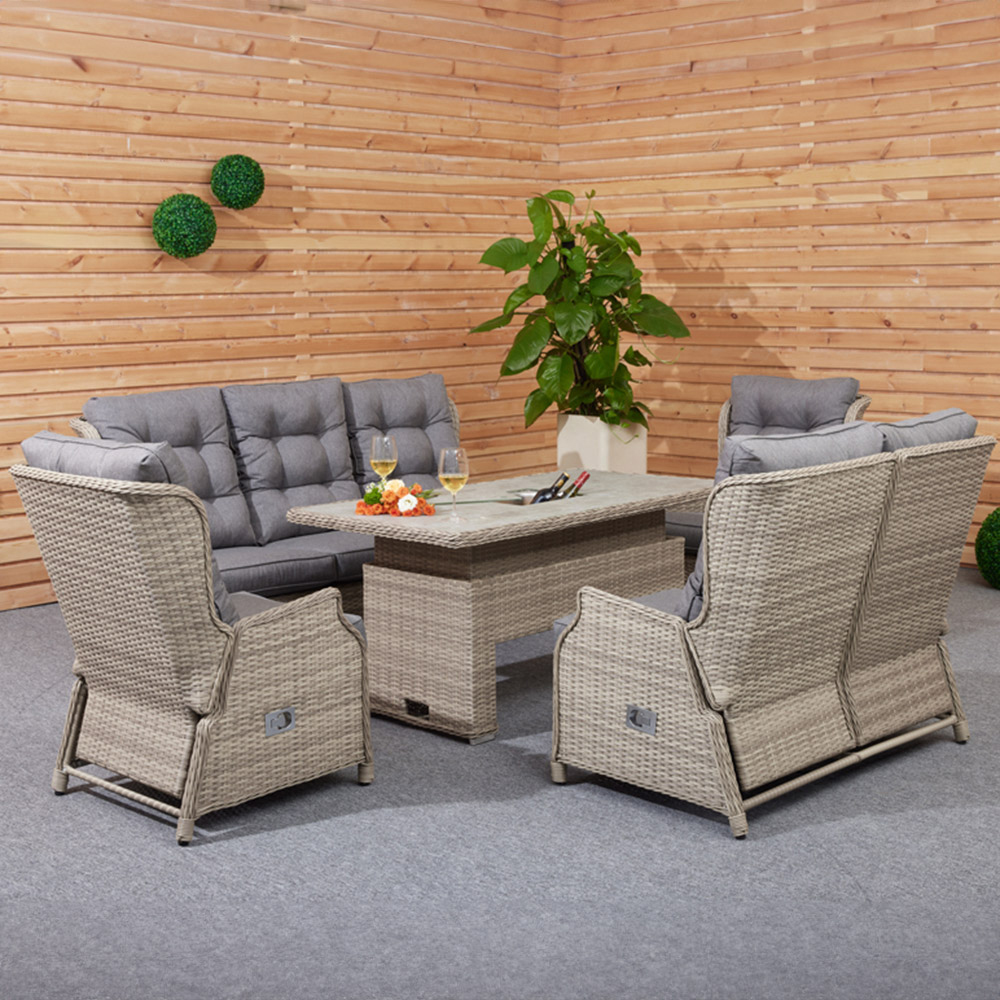 Cambridge 5 Piece Wicker Reclining Patio Sofa Set Natural and Grey Image 4