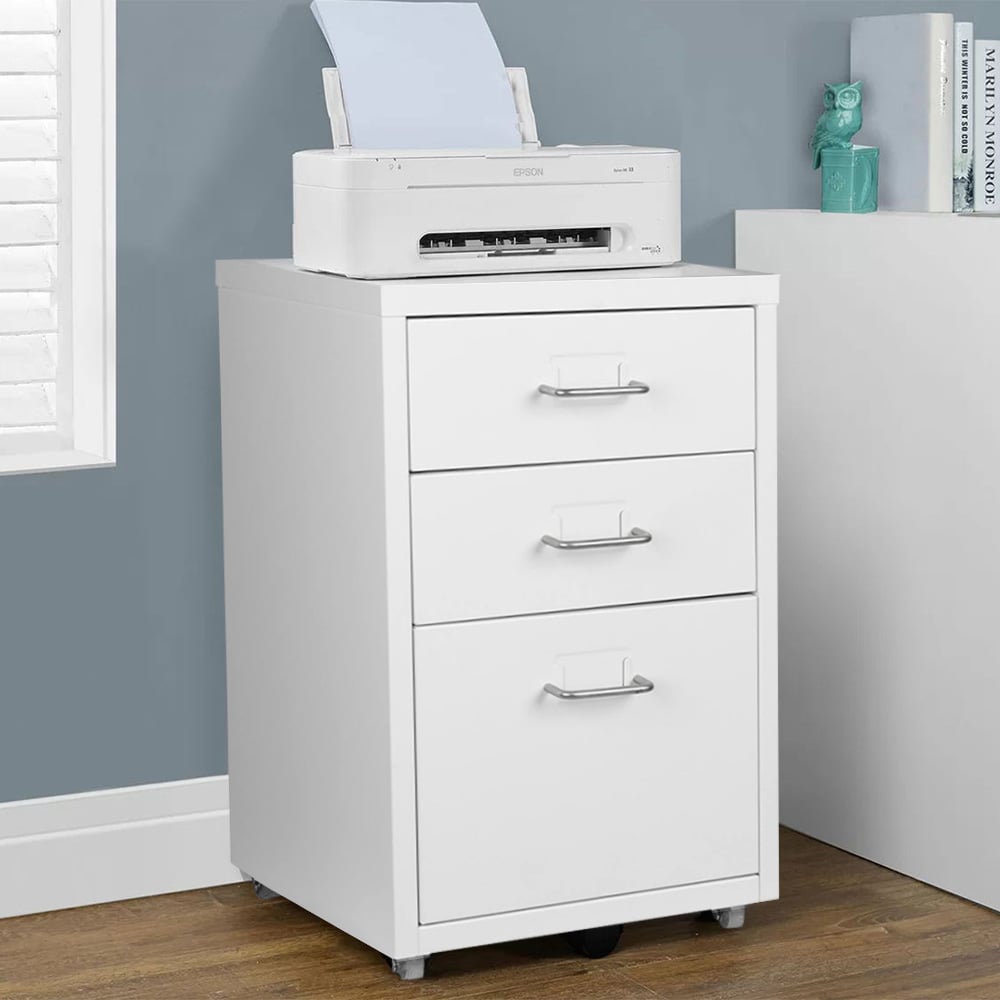 Living and Home White 3 Tier Vertical File Cabinet with Wheels Image 8