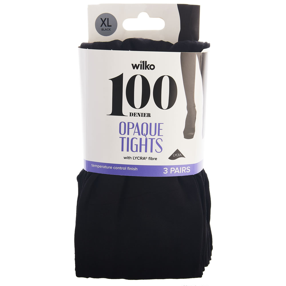 Wilko 100 Denier Opaque Tights Black Extra Large 3 pack Image