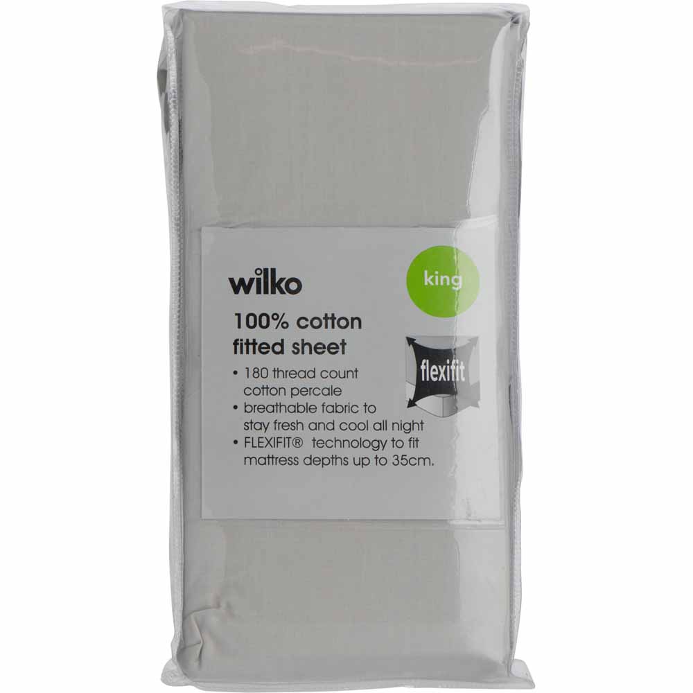 Wilko 100% Cotton Silver King Size Fitted Sheet Image 3