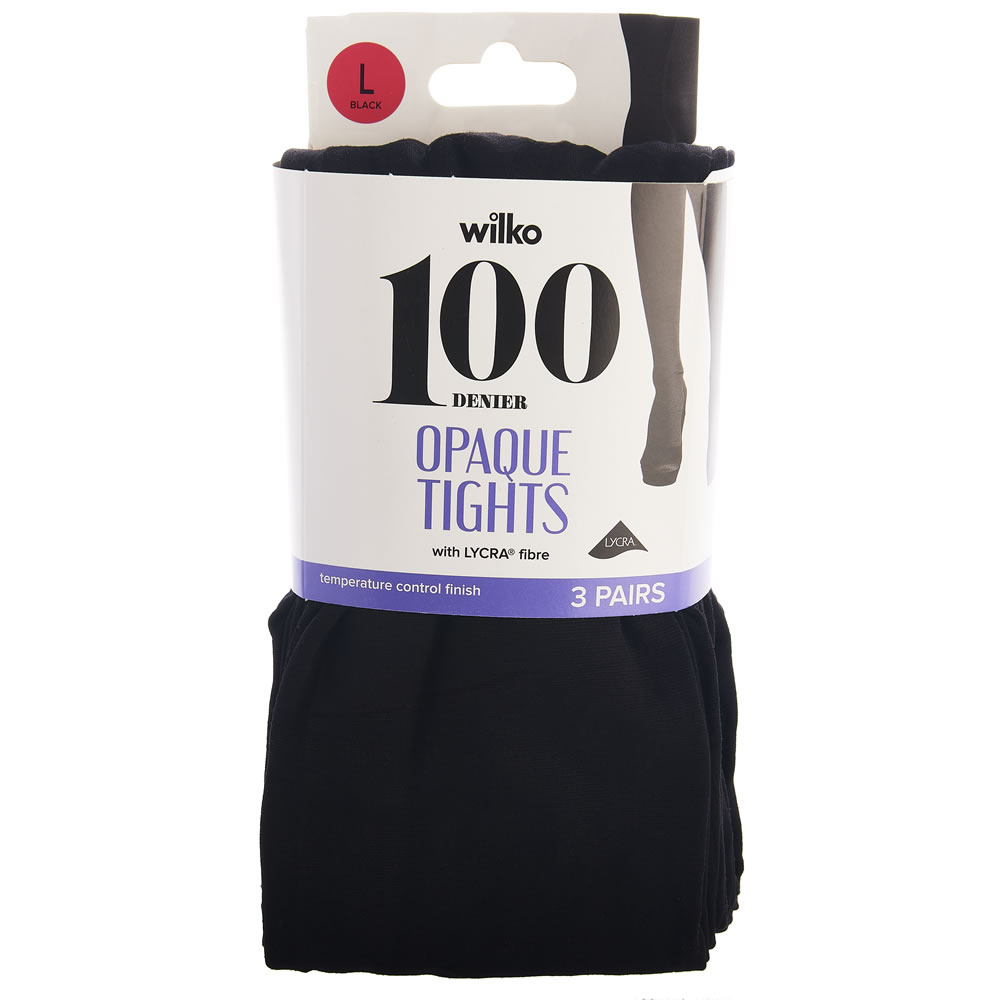Wilko 100 Denier Opaque Tights Black Large 3 pack Image