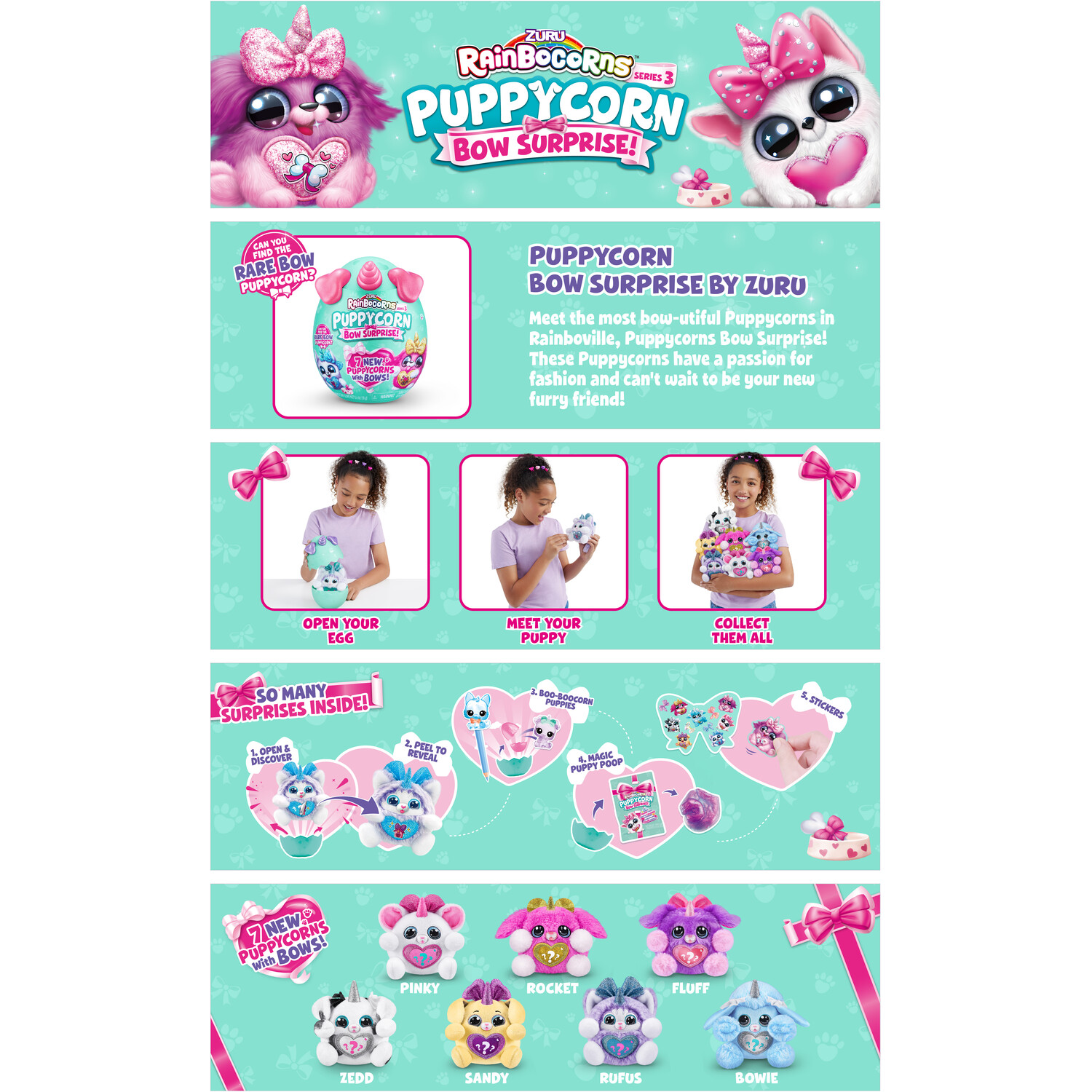Single Zurur Blue Rainbocorns Puppycorn Bow Surprise in Assorted styles Image 5