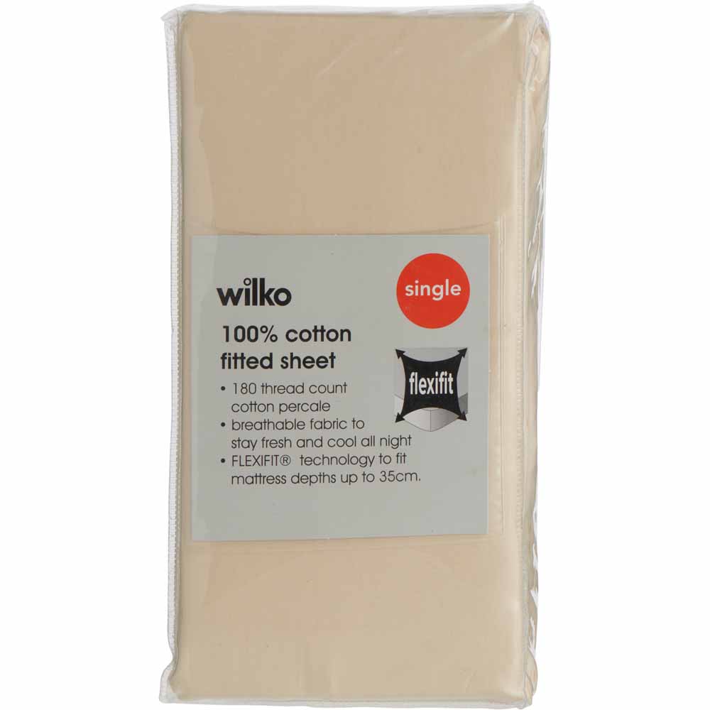 Wilko 100% Cotton Cream Single Fitted Sheet Image 3