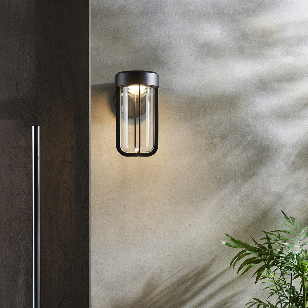 Merano Benevento Clear Glass Shade Matt Black LED Outdoor Wall Lamp Image 9