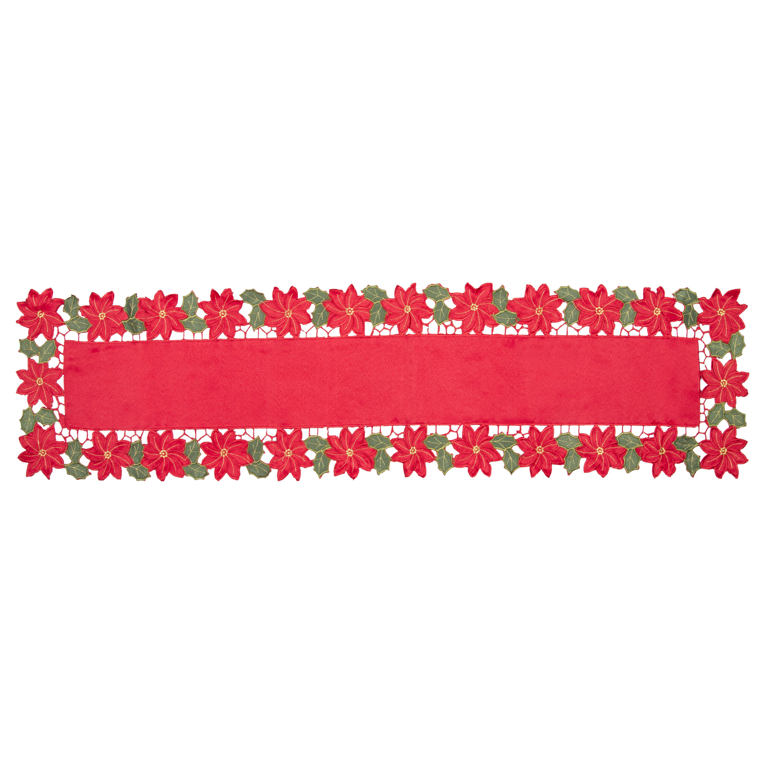 Christmas Table Runner Cut Out Poinsettia  - Red Image
