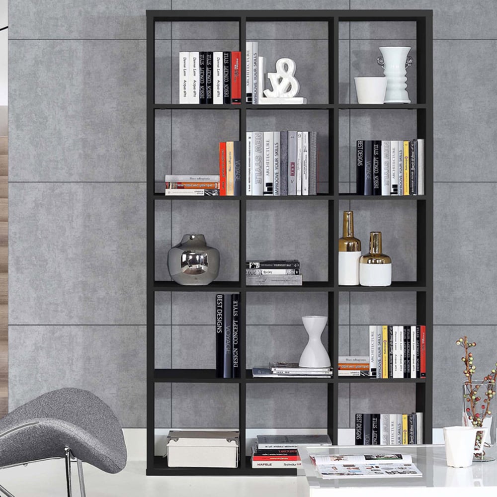 Florence Mauro 15 Shelf Matt Black Bookshelf Image 1