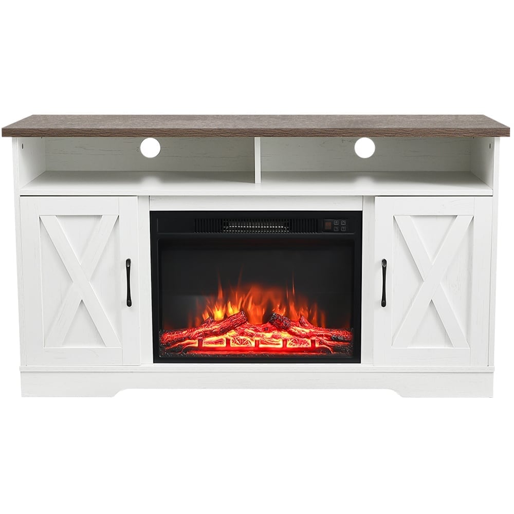 Living and Home White TV Stand Surround Set Electric Fireplace with Timer and Remote 24 inch Image 2
