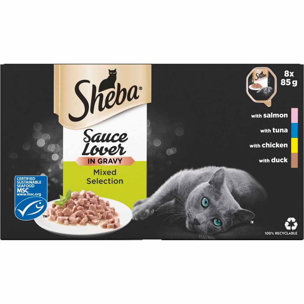 Sheba Sauce Lover Mixed Collection Cat Food Trays in Gravy 85g Case of 4 x 8 Pack Image 4
