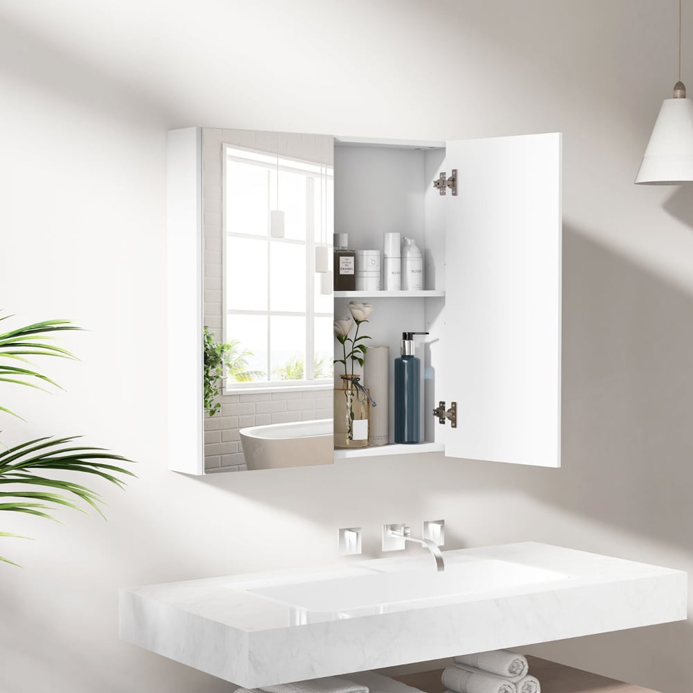 Costway 2 Door White Mirrored Cabinet Image 4