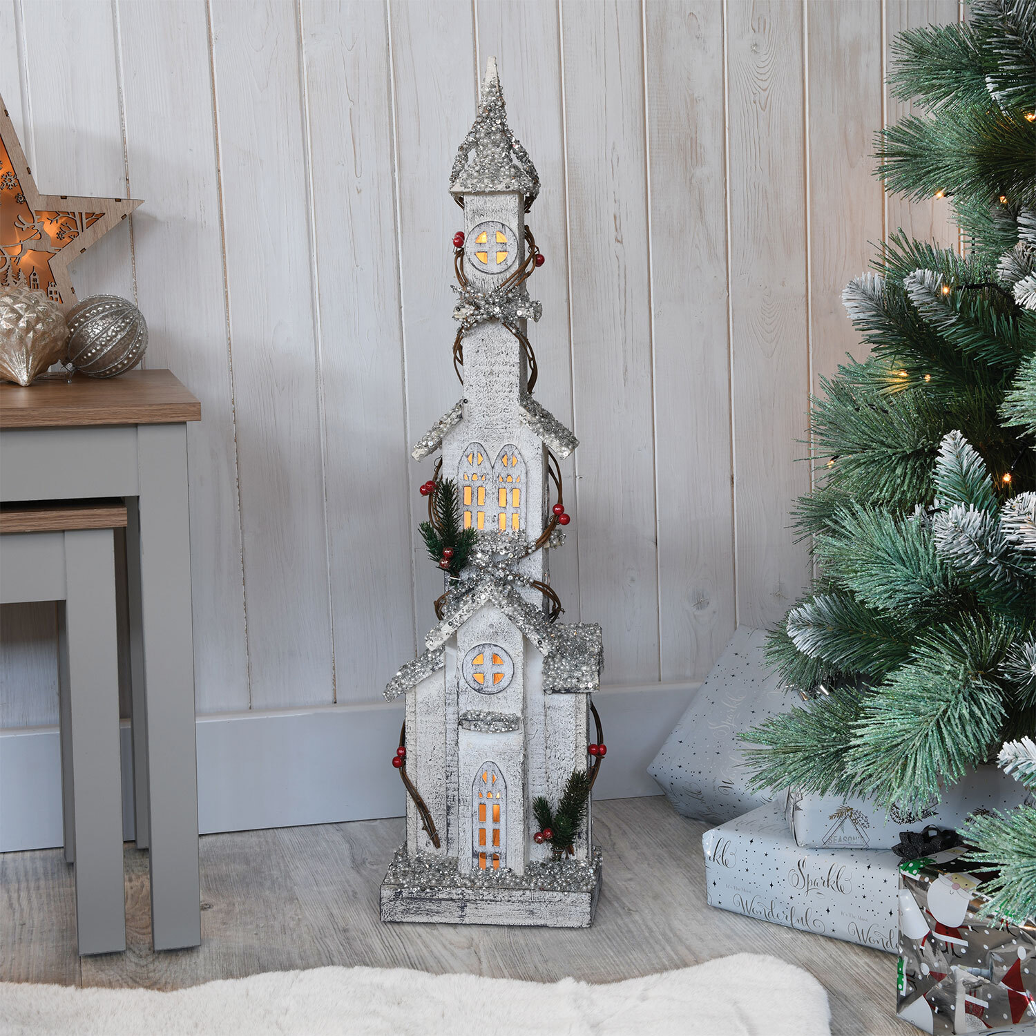 Platinum Eternity LED White Silver and Pearl Spire Christmas Decoration Image 3