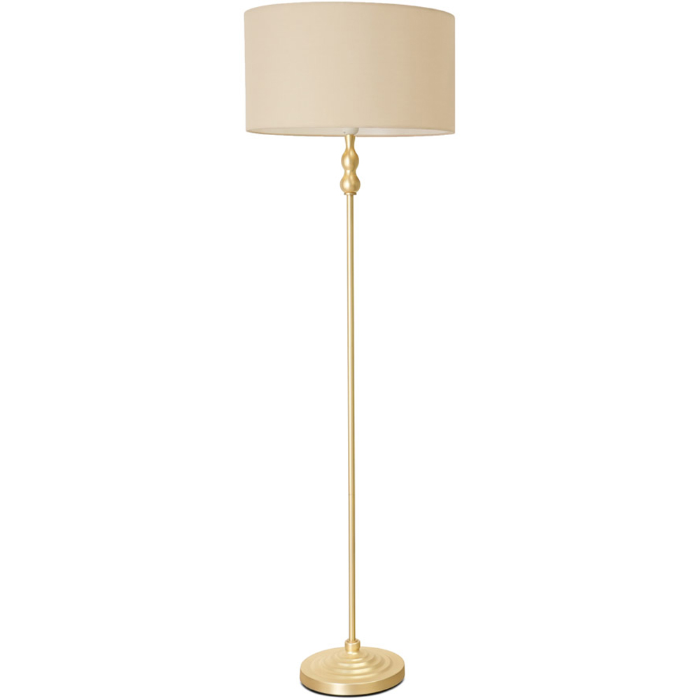ValueLights Maggie Natural and Gold Drum Shade Candlestick LED Floor Lamp Image 1