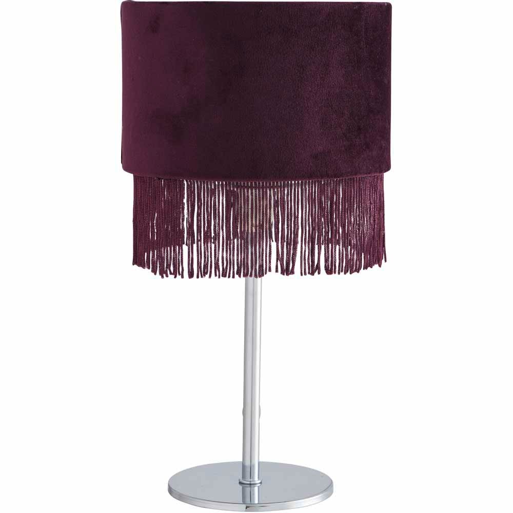 Wilko Plum Fringed Velvet Table Lamp Image 1