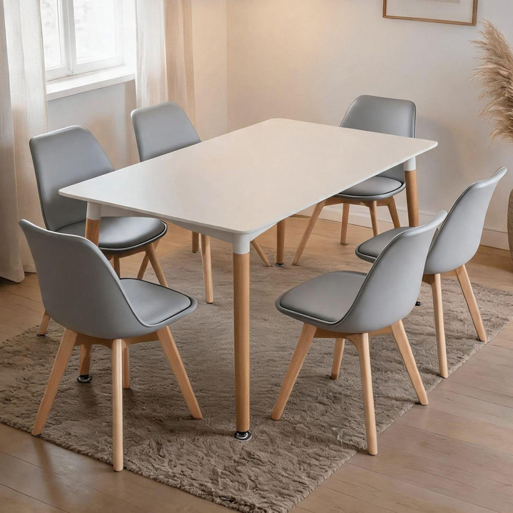 Home Source Braga Lisbon 6 Seater Dining Table Set White Image 1