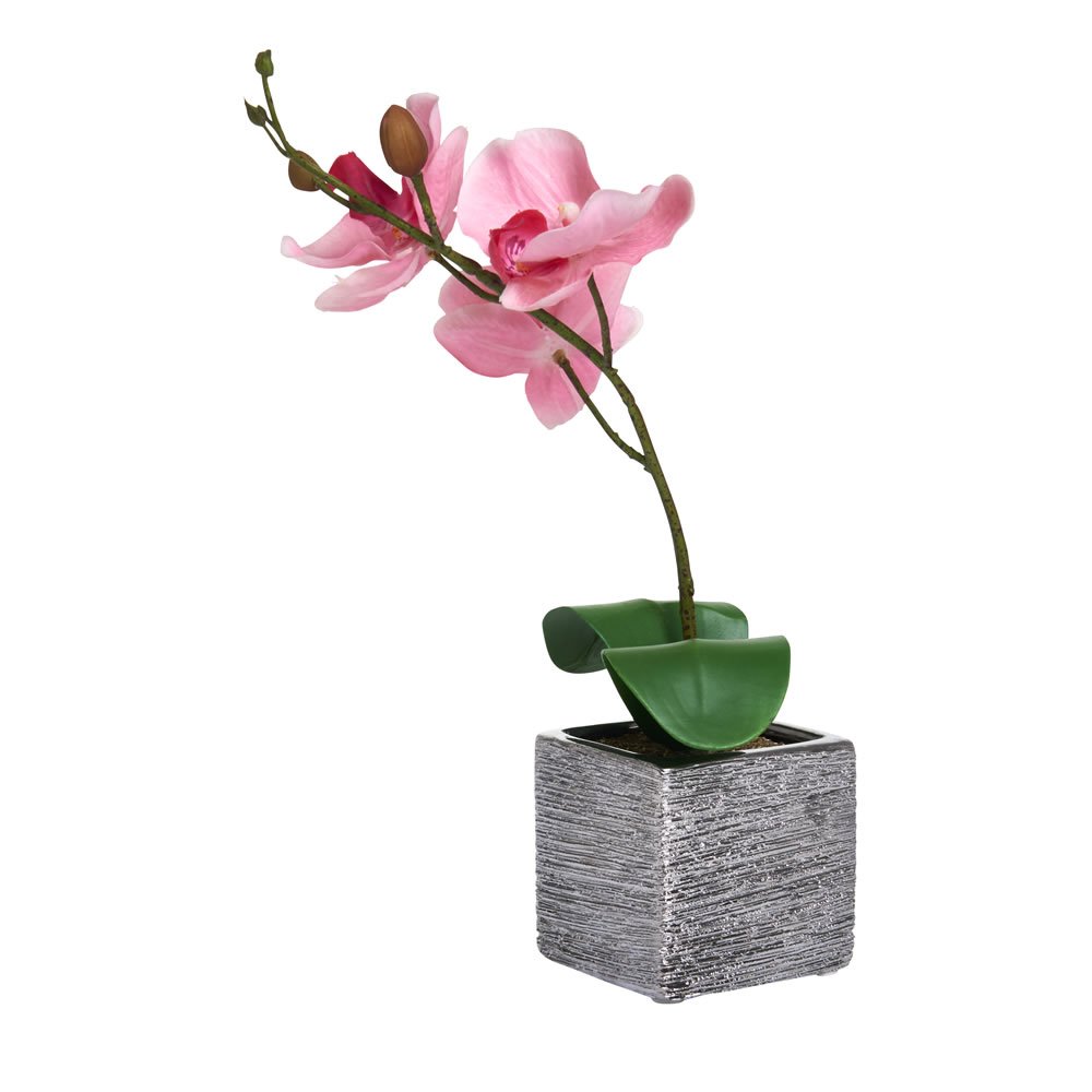 Wilko Pink Orchid in Square Pot Artificial Flower Wilko