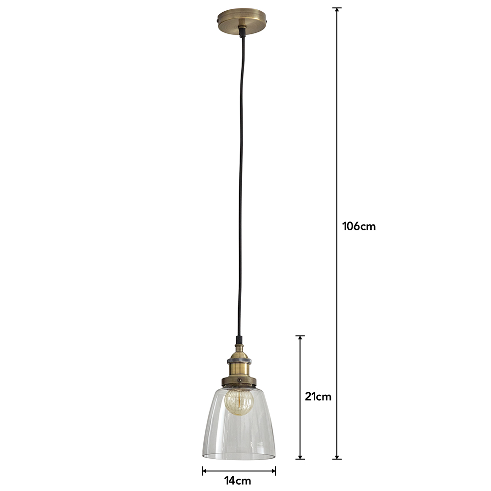 Wilko Small Glass Antique Brass Industrial Pendant  Light Shade Image 6