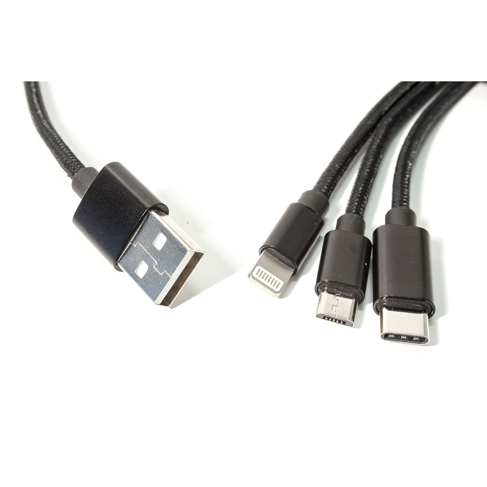 Wilko 1.2m Braided 3 Way Multi USB Cable Image 5