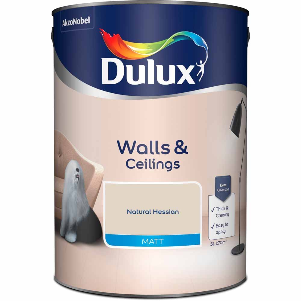 Dulux Walls & Ceilings Natural Hessian Matt Emulsion Paint 5L Image 2