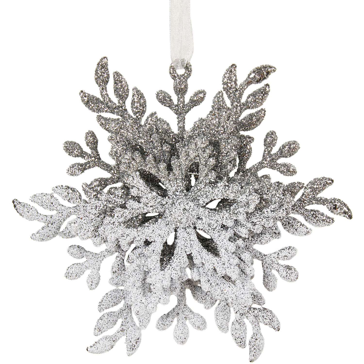 Set of 2 Hanging Icy Snowflakes - Silver Image 4