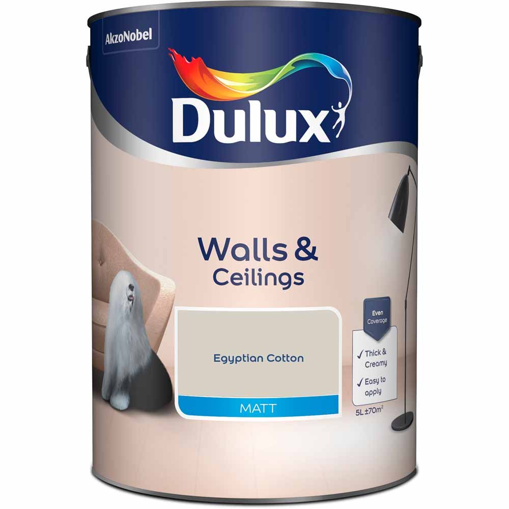 Dulux Walls & Ceilings Egyptian Cotton Matt Emulsion Paint 5L Image 2