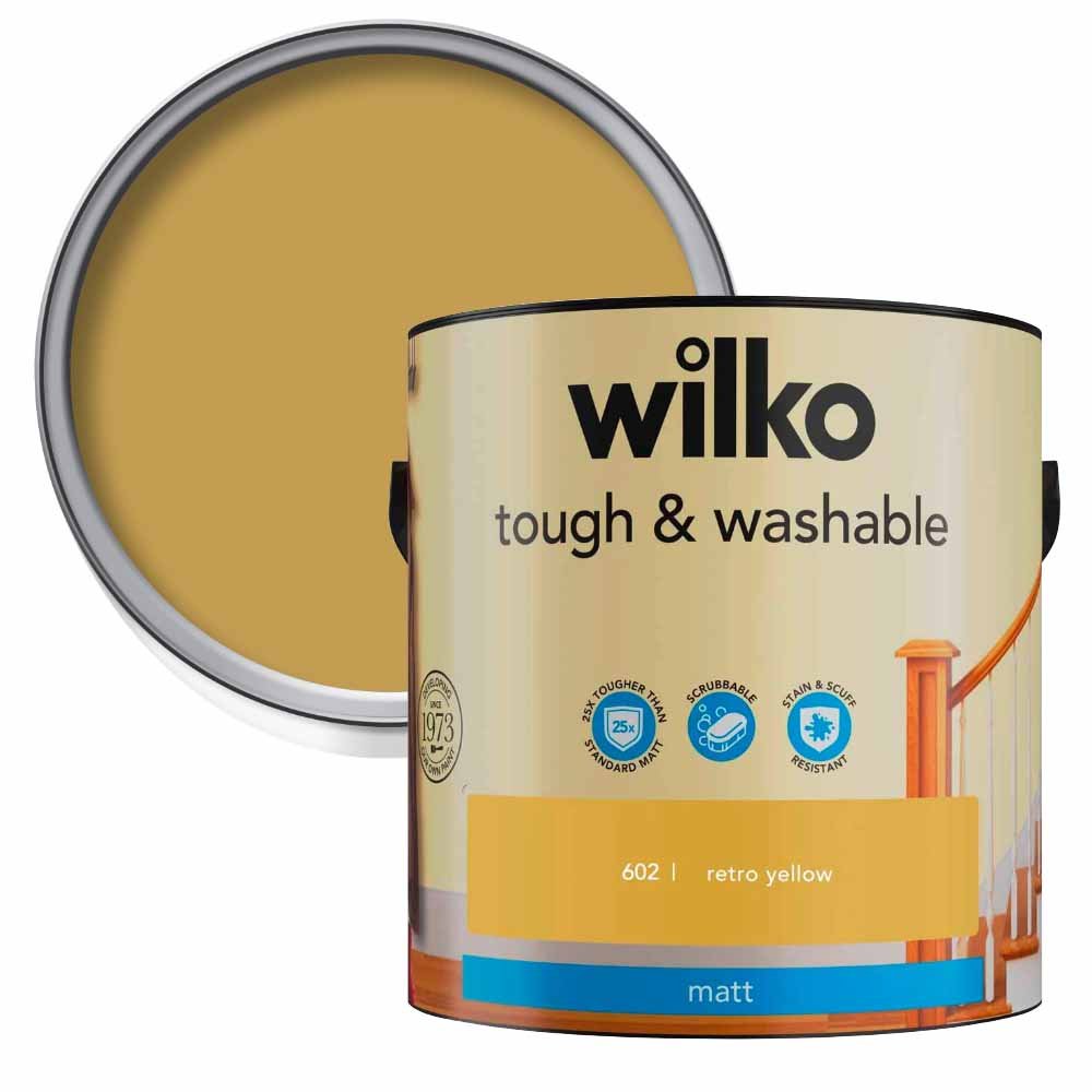 Wilko Tough & Washable Retro Yellow Matt Emulsion Paint 2.5L Wilko