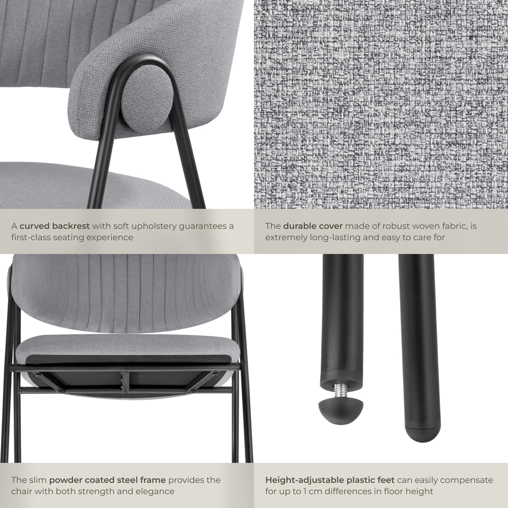 tectake Bedano Set of 2 Grey Woven Fabric Dining Chairs Image 4