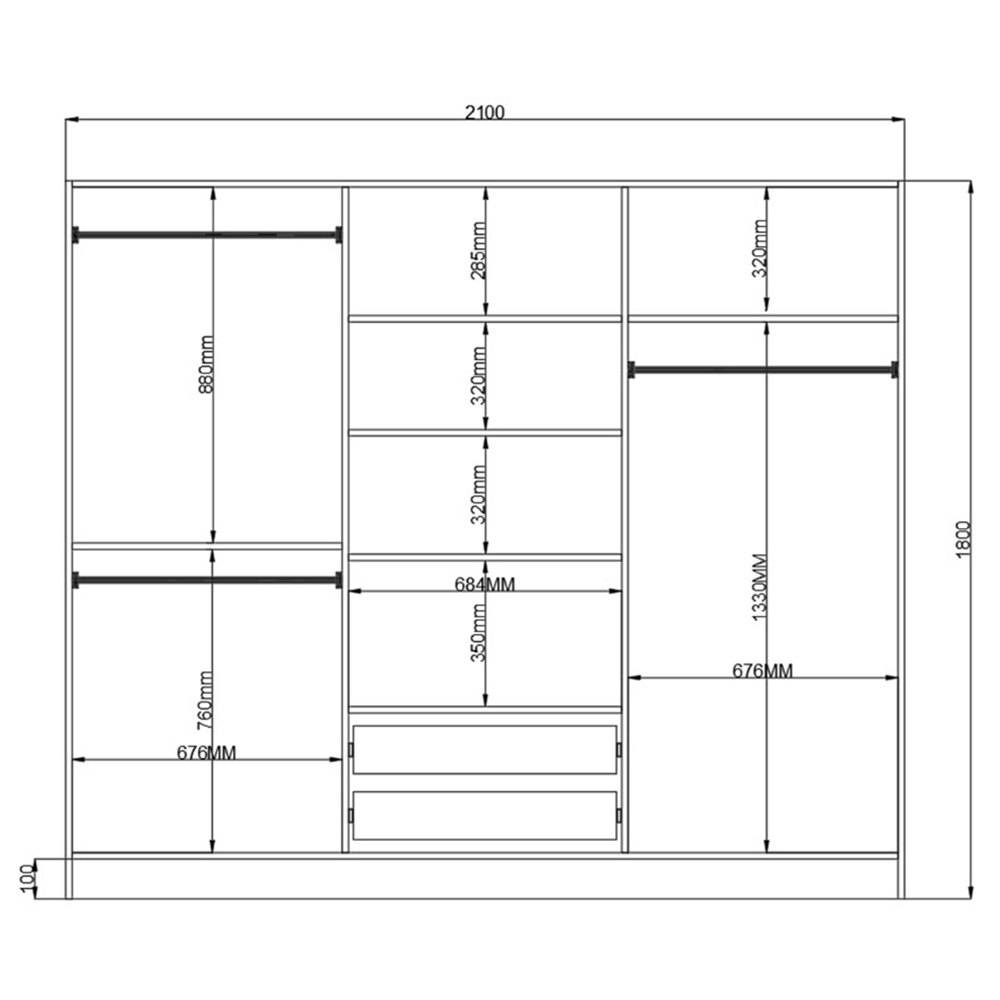 Evu ECU 6 Door 2 Drawer White XL Mirror Wardrobe Image 4