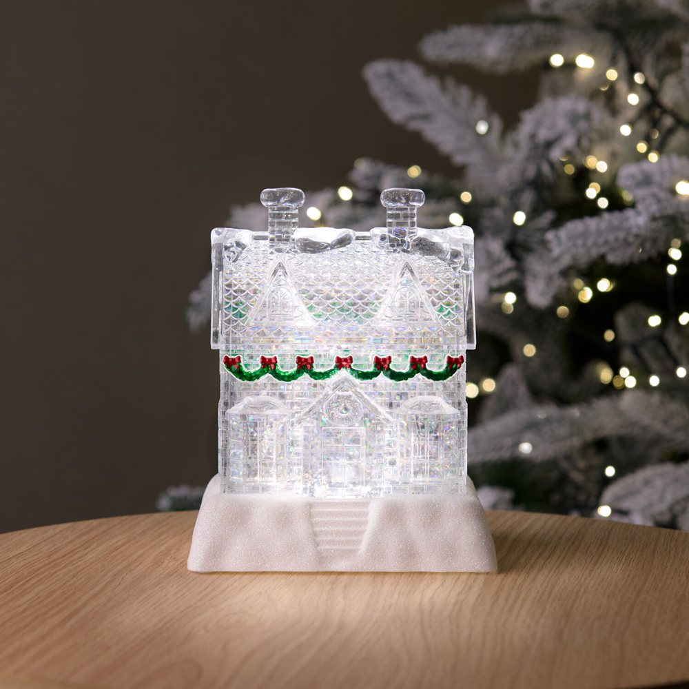 Glitter Spinning LED Christmas Cottage Ornament Clear Image 2