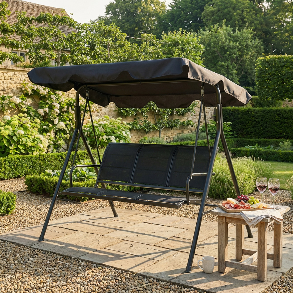 Outdoor Essentials Palma Air Tex 3 Seater Black Swing Chair Image 2