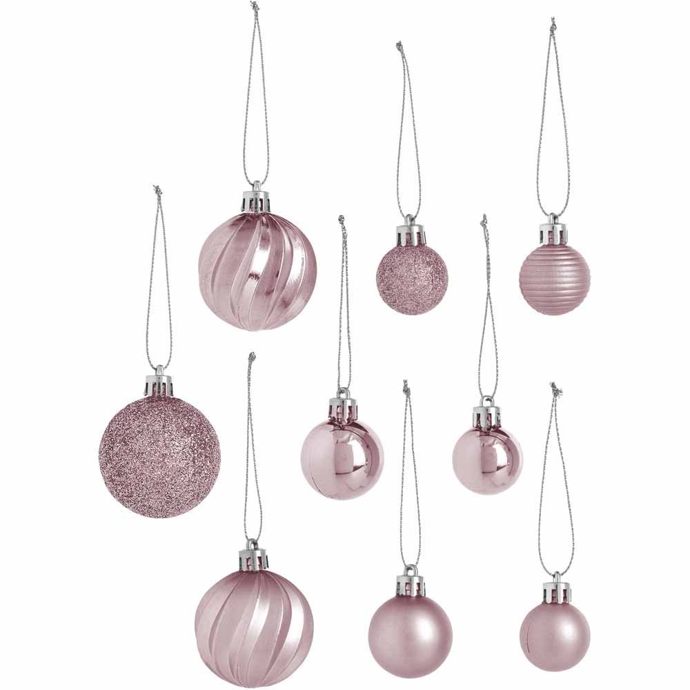 Wilko 38 Pack Pink Glitters Mini Christmas Baubles Image 2