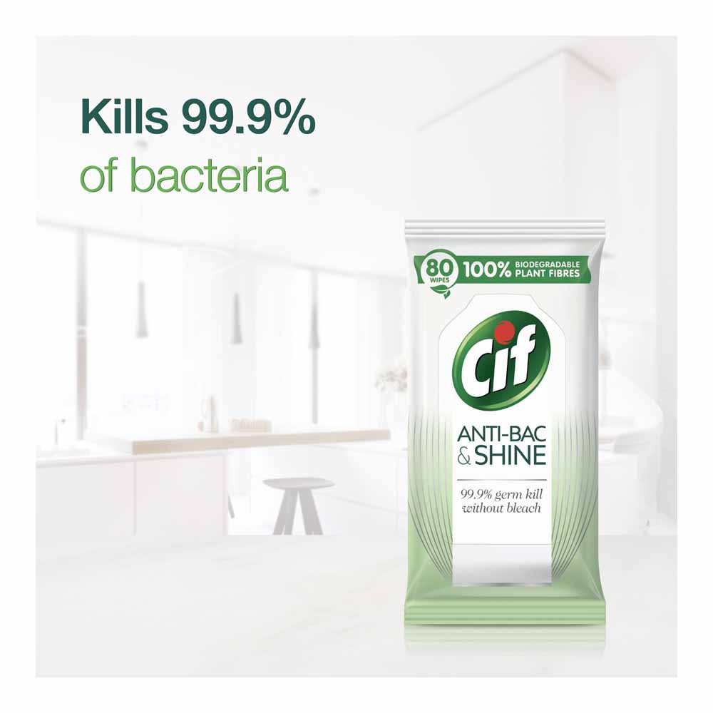 Cif Bio Anti Bacterial and Shine Multi Purpose Wipes 80 Pack Image 5