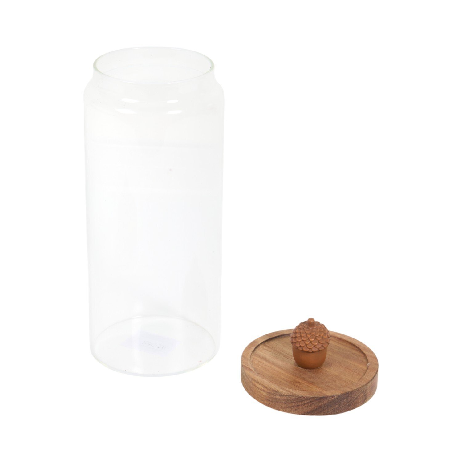 Acorn Top Glass Jar with Acacia Lid Clear Image 3