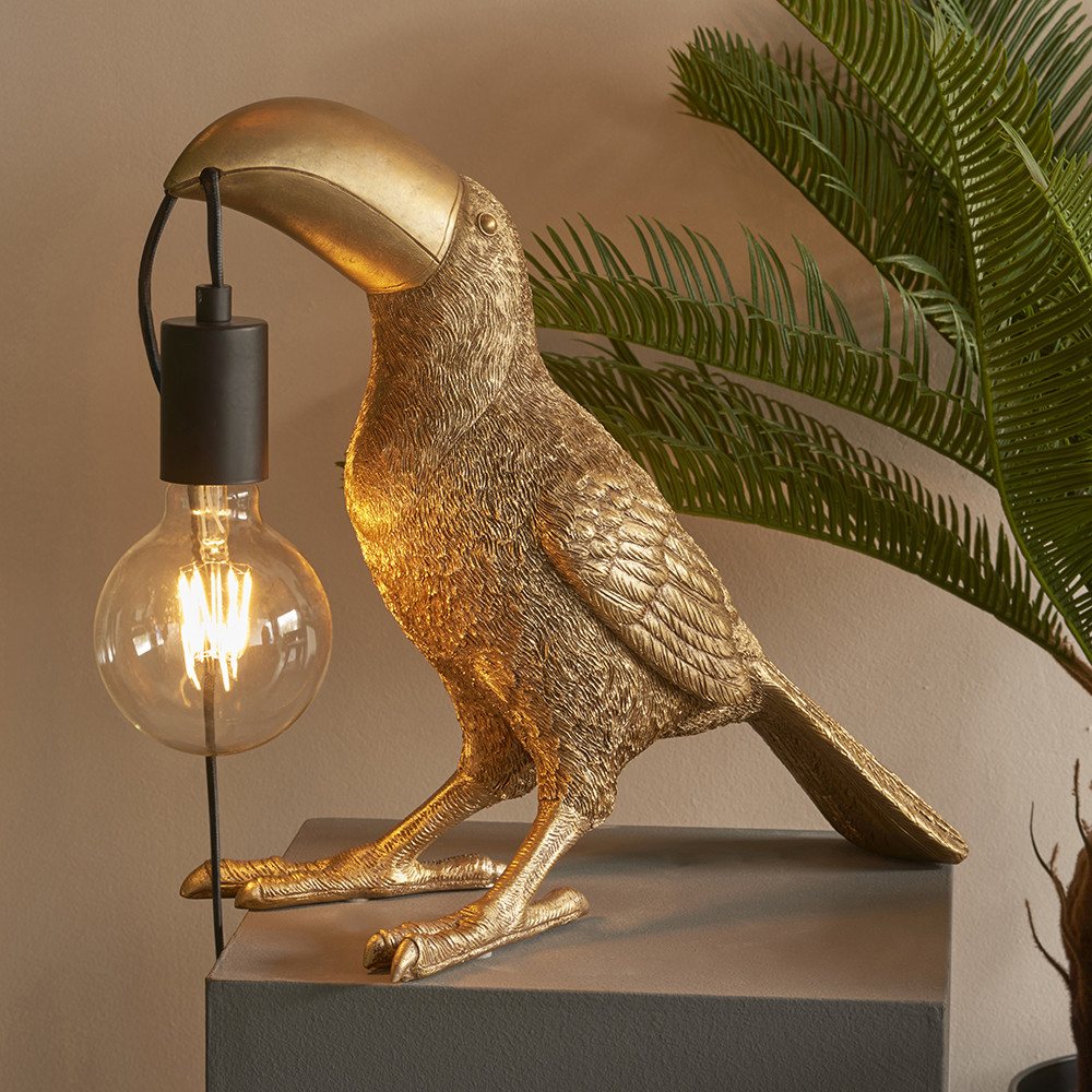 Merano Andria Vintage Gold Paint and Matt Black Toucan Table Lamp Image 4