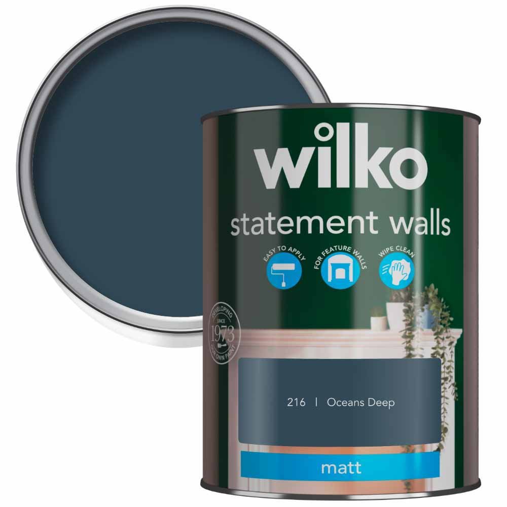 Wilko Statement Walls Oceans Deep Matt Emulsion Paint 1.25L Image 1